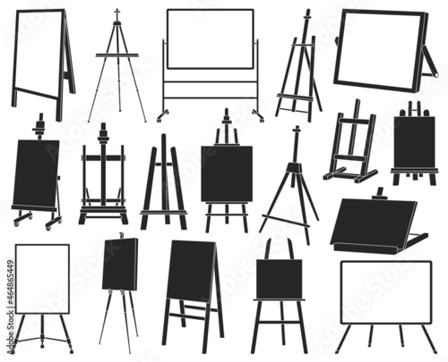 Easel vector black icon set . Collection vector illustration easel on white background. Isolated black illustration icon set of canvas on stand for web design.