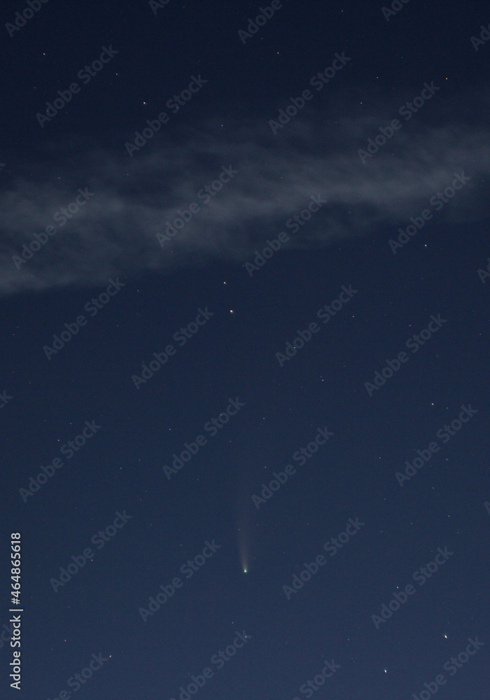 flyby of comet C / 2020 F3 (NEOWISE) in the evening blue sky in 2020 flyby of comet C / 2020 F3 (NEOWISE) in the evening blue sky in 2020