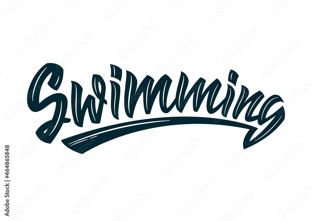 Swimming text on white background. Handdrawn vector typography