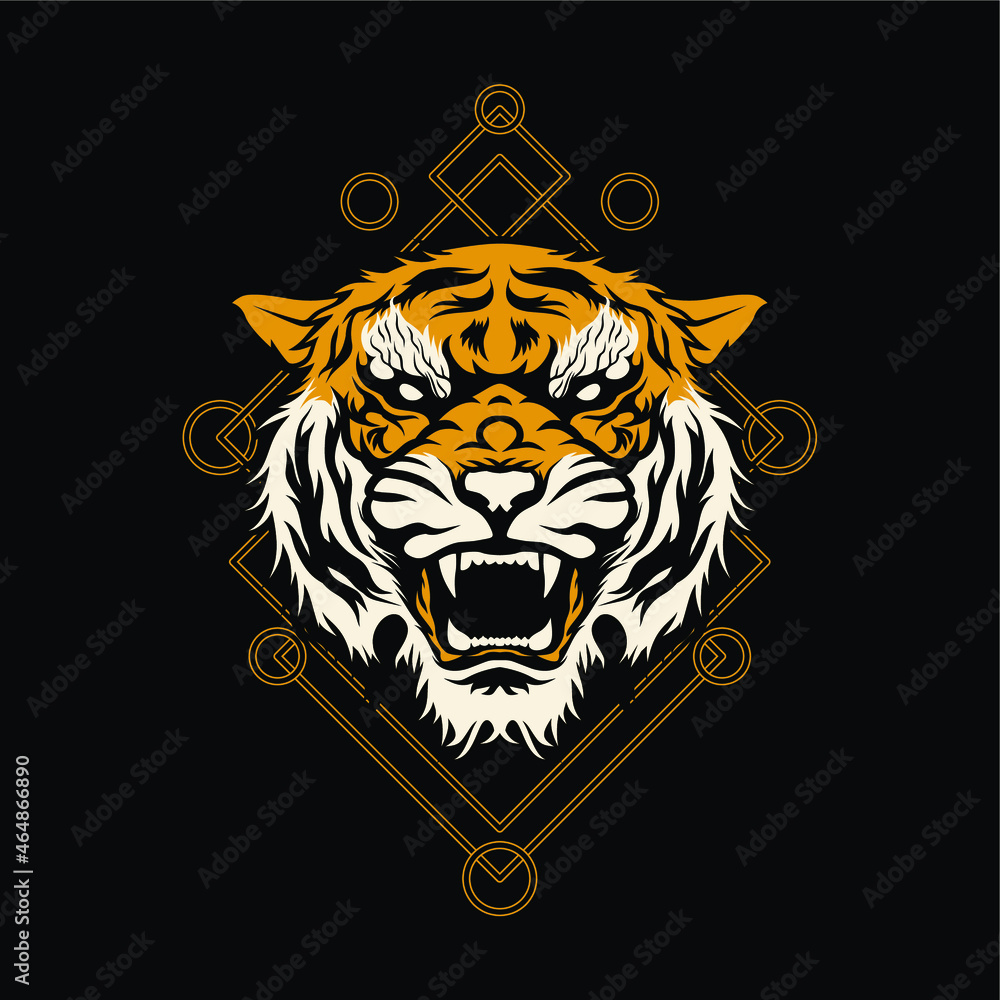 Obraz premium Luxury, Esoteric Golden Tiger Symbol Vector illustration