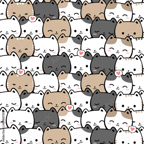 Seamless pattern with cat kitty head cartoon doodle