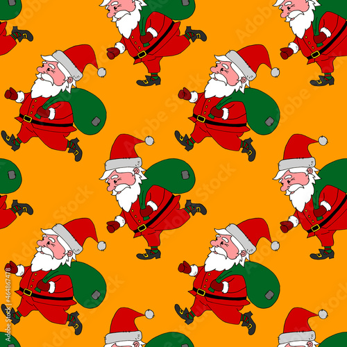 Christmas Seamless pattern with Santa Claus. New year Xmas backgrounds and textures. For greeting cards, wrap paper, packaging, kids textile, fabric, prints