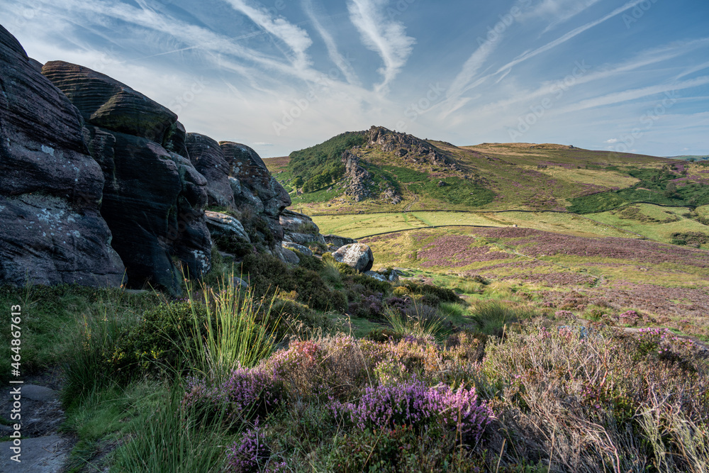 Panoramic view of The Roaches from Hen Cloud in the Peak District National Park. Panoramic view of The Roaches from Hen Cloud in the Peak District National Park.