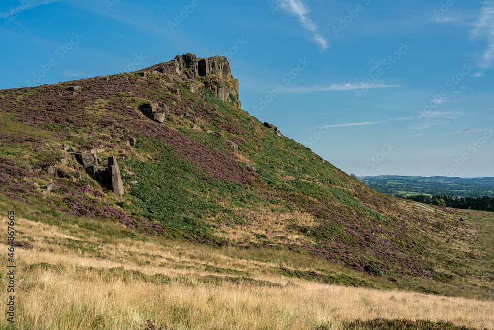Panoramic view of The Roaches from Hen Cloud in the Peak District National Park.