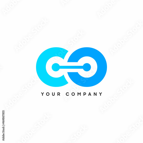 Abstract Initial Letter C and O Turquoise and Blue Connected Linked Logo with dots. Usable for Business and Technology Logos. Flat Vector Logo Design Template Element.