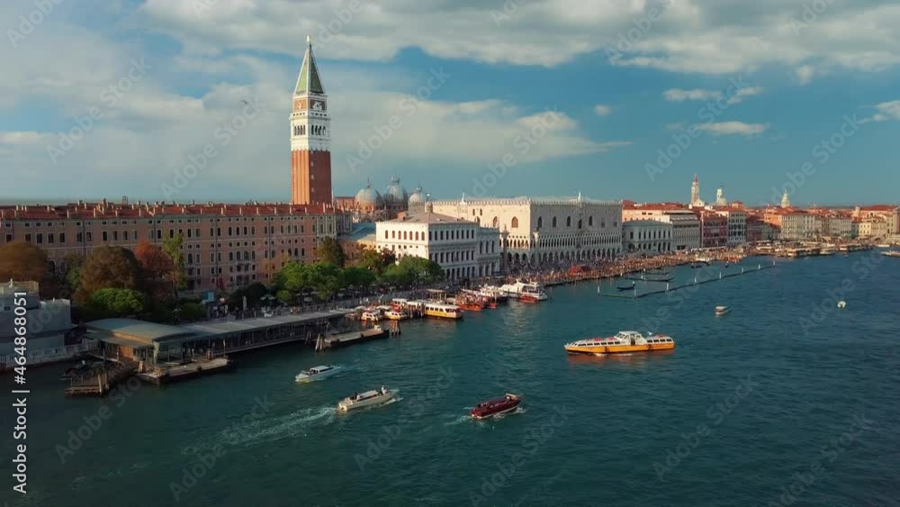Aerial view of Venice, Italy. Basilica di Santa Maria della Salute, Grand Canal and lagoon. Venice skyline. Panorama of Venice from above. Aerial view of Venice, Italy. Basilica di Santa Maria della Salute, Grand Canal and lagoon. Venice skyline. Panorama of Venice from above.