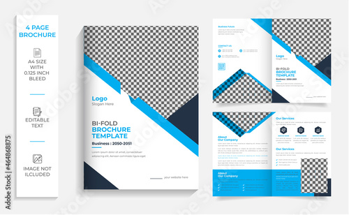 Corporate modern bi fold brochure template and company profile with blue and black creative shapes annual report design ,Multipurpose editable template