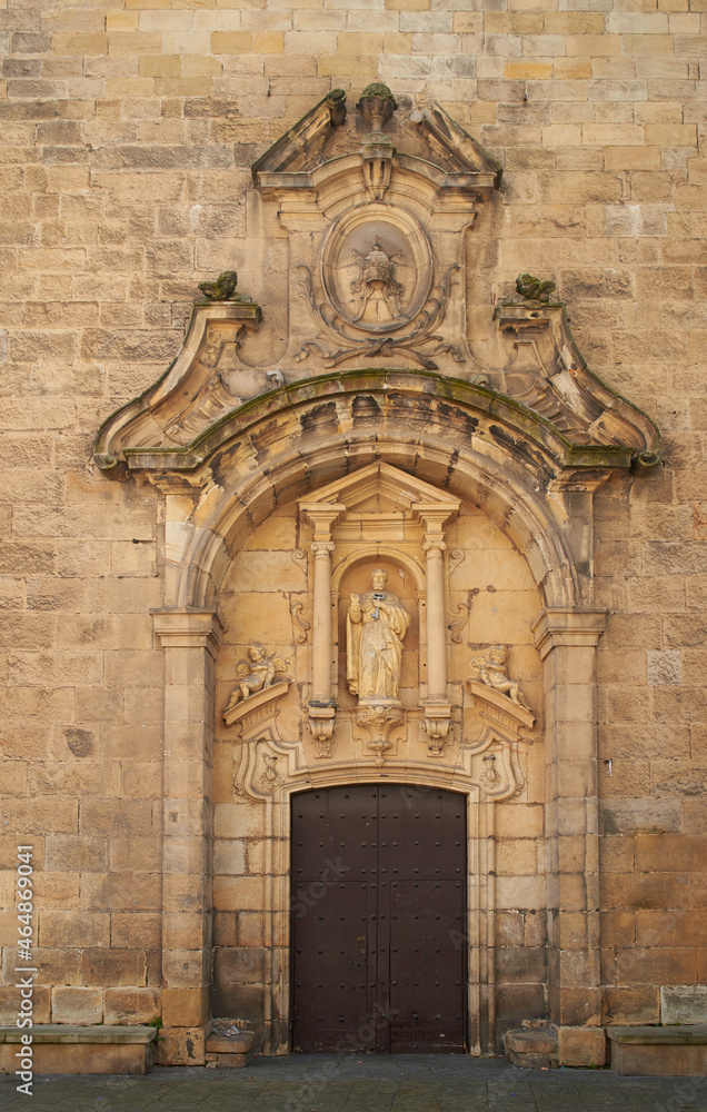 The lateral doorway of the parish church of San Pedro Apostle. Pasaia, Gipuzkoa, Spain.
