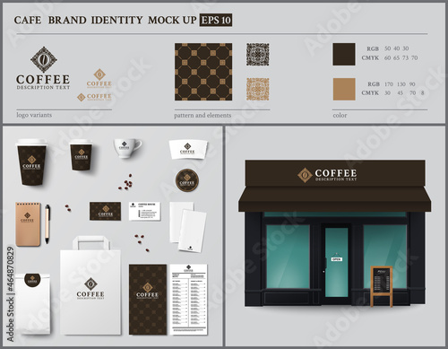 Cafe and showcase brand identity template design set. Vintage style. 