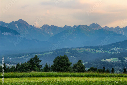 Sunset with a view of the Slovak and Polish Tatra Mountains