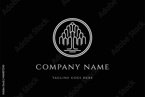 Geometric Family Tree of Life Stamp Seal Emblem Oak Banyan Maple Line Outline Logo Design Vector