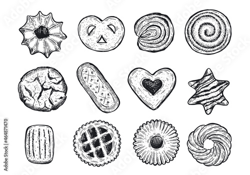 Cookie set hand drawn illustration. Vector.