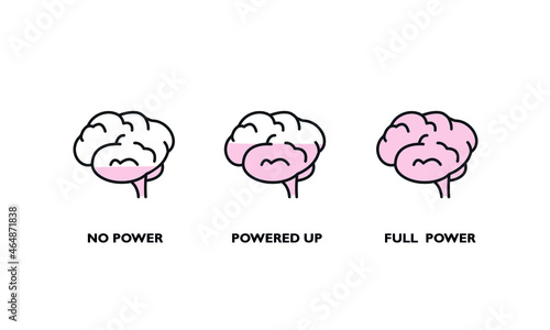 Recharge human brain line icon set. Mental energy reduction sketch concept. Vector