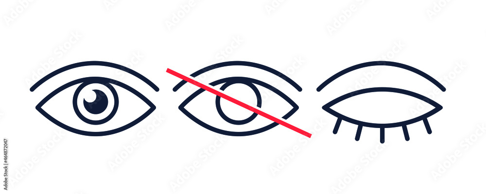 Eye line icon set. Private symbol. Open, closed eyes. Visible and invisible password concept. Vector illustrations. Eye line icon set. Private symbol. Open, closed eyes. Visible and invisible password concept. Vector illustrations.