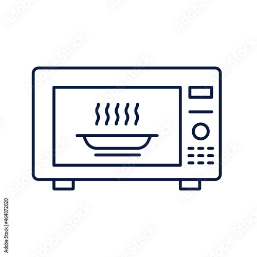 Hot pot inside microwave oven line icon. Vector in white background photo