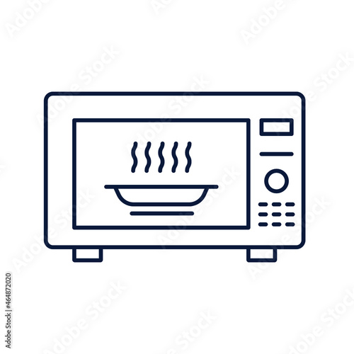 Hot pot inside microwave oven line icon. Vector in white background