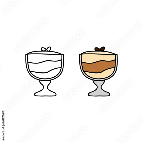 Doodle colored and outline tiramisu.