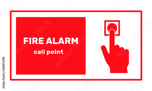Fire alarm informational symbol. Safety label. Silhouette on red background. Vector illustration