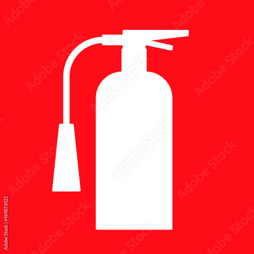 Fire extinguisher informational symbol. Safty label. Silhouette on red background. Vector illustration 