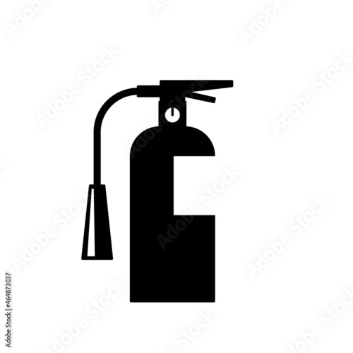 Fire extinguisher informational symbol. Safty label. Silhouette on red background. Vector illustration 