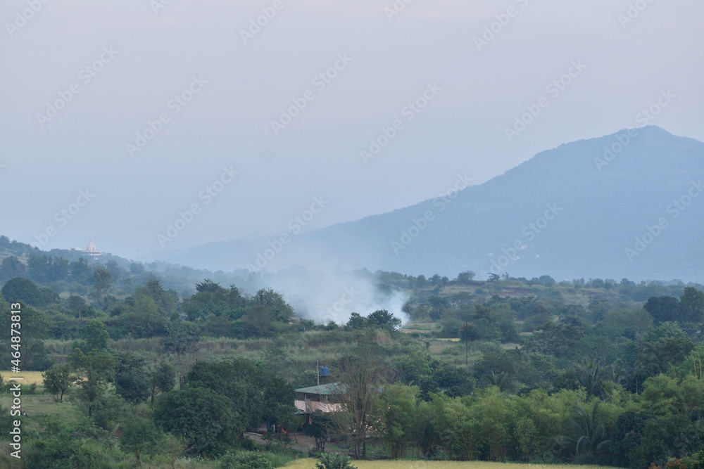 Crop burning evening in village