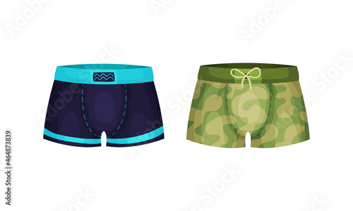 Tight Male Elastic Swim Trunks as Swimsuit for Water Activity Vector Set