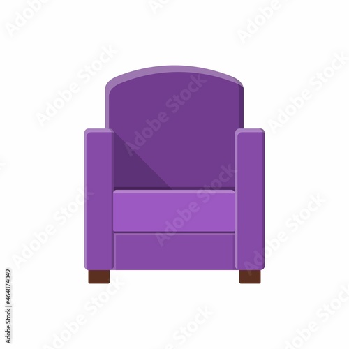 Stylish comfortable modern armchair in flat style isolated on white background. Part of the interior of a living room or office. Soft furniture for rest and relaxation. Vector illustration