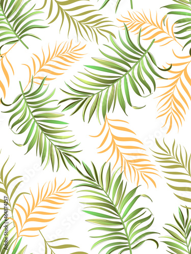 Seamless tropical vector pattern with tropical plants and palm leaves. Vector summer background.Stock vector ESP 10