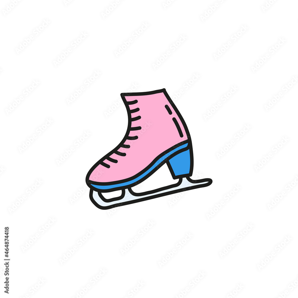 Cute doodle colored pink figure skate.
