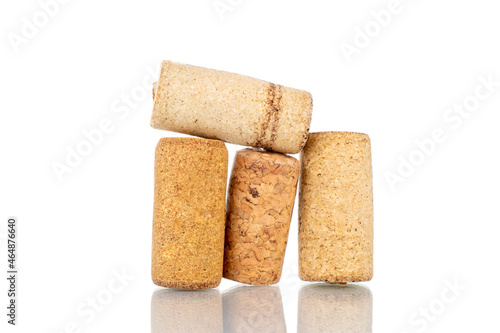 Several wine corks, close-up, isolated on white.