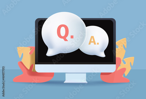 FAQ, frequently asked question concept. Online communication, getting help information, asking and answering questions.