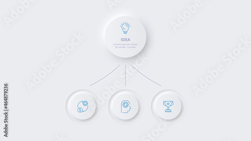 Neumorphic flow chart infographic. Creative concept for infographic with 3 steps, options, parts or processes.