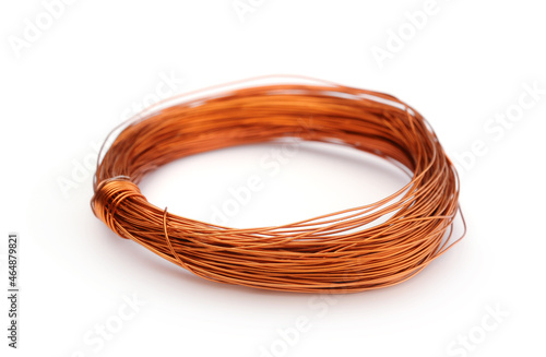 Coil of electrical wire isolated.