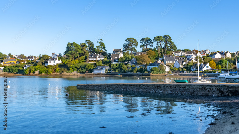 Brittany, Ile aux Moines island in the Morbihan gulf, the typical harbor and old houses in the village