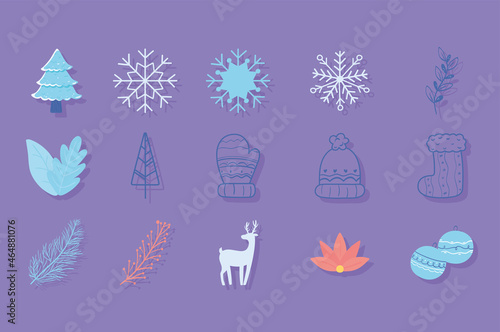 winter icons set