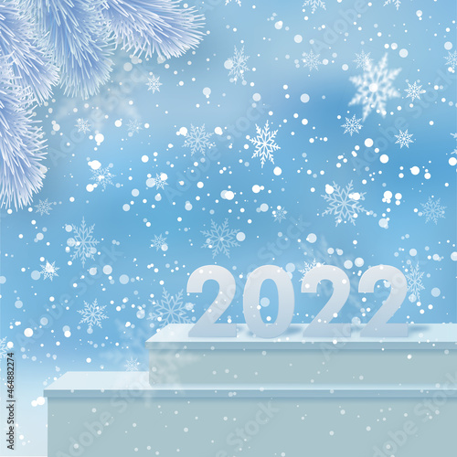 2022 numbers on the podium in the greeting card Happy New Year. Vector.