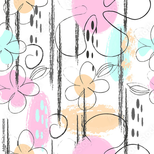Modern seamless pattern with flowers .Universal.Suitable for fabric, background, paper, prints, poster design, invitation.