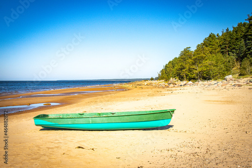 Fototapeta Naklejka Na Ścianę i Meble -  beach with boat, latvia, latvian coast, kurmrags, baltics, baltic countries, baltic sea, europe