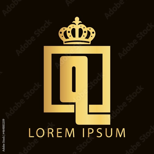 simple alphabet logo nobility design golden concept with square and crown