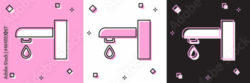 Set Water tap icon isolated on pink and white, black background. Vector