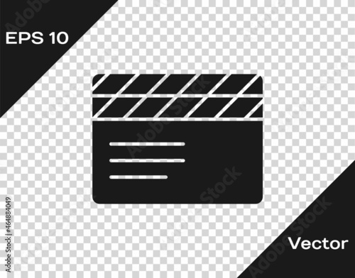 Black Movie clapper icon isolated on transparent background. Film clapper board. Clapperboard sign. Cinema production or media industry. Vector