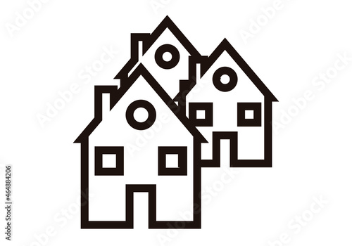 Icono negro de casas de un pueblo.
