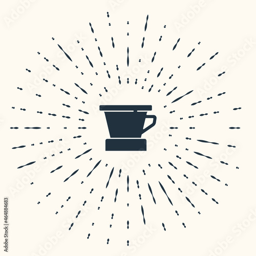 Grey V60 coffee maker icon isolated on beige background. Abstract circle random dots. Vector