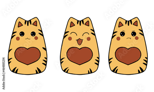 Vector doodle drawing of toy tigers in three variants. Design for postcards, diary and notebook covers, clothing prints, handbags, social media icons, stickers, toy views, nightlights © Natalia