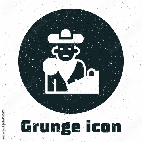 Grunge Spain bullfight, matador icon isolated on white background. Traditional Spanish entertainment. Monochrome vintage drawing. Vector