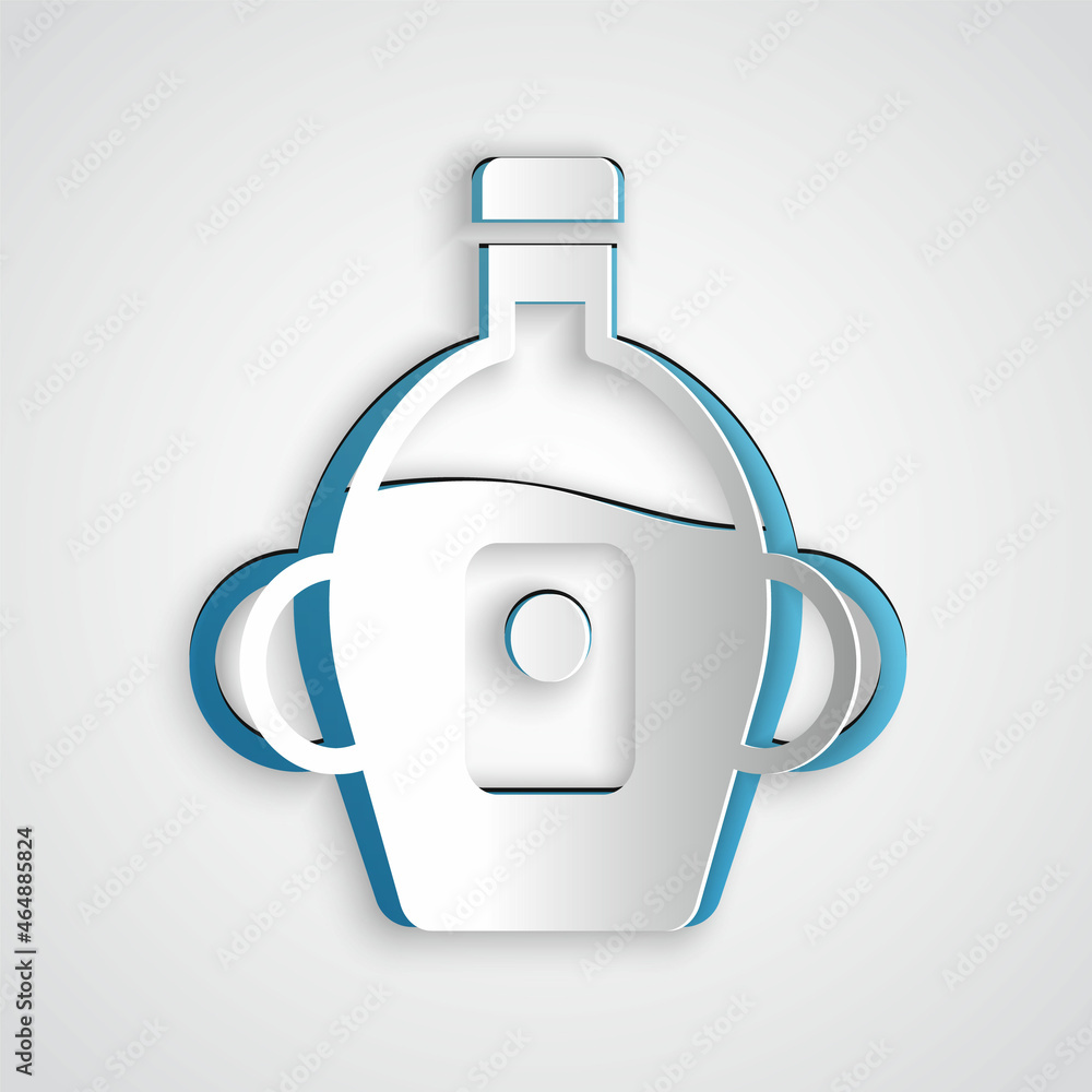 Paper cut Bottle of maple syrup icon isolated on grey background. Paper art style. Vector Paper cut Bottle of maple syrup icon isolated on grey background. Paper art style. Vector