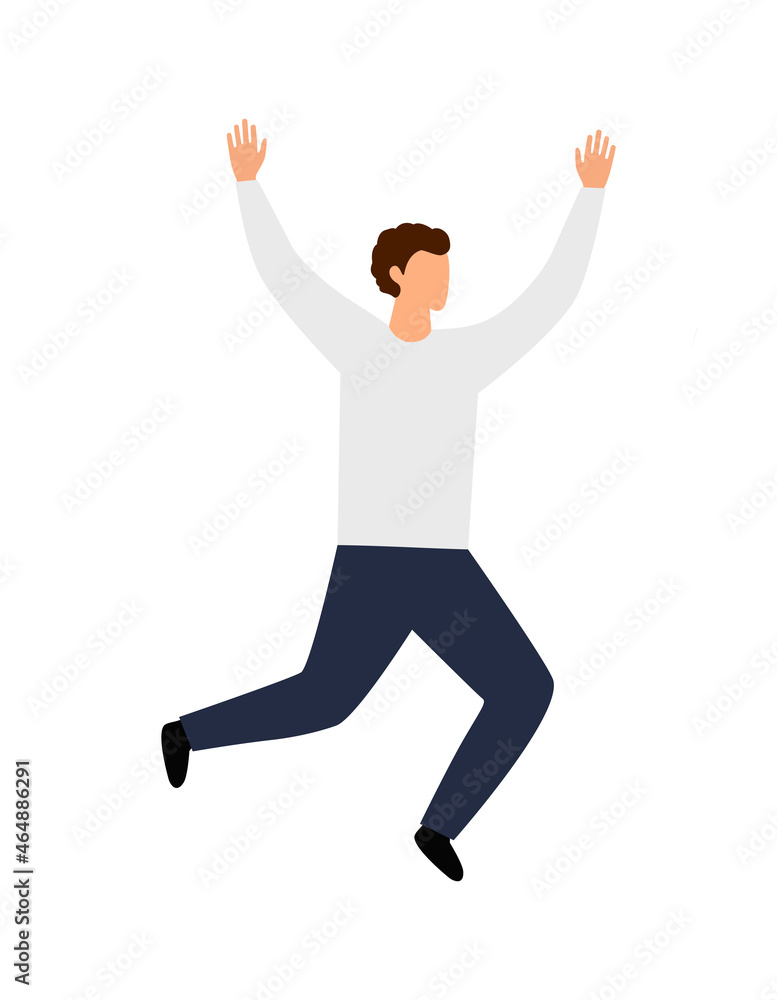 happy person jump with hands up happy person jump with hands up