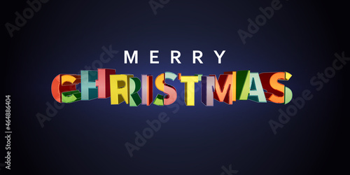 Colorful 3d text on dark background. Merry Christmas for invitation and greeting card, banner.