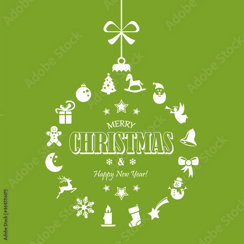hanging bauble with christmas icons and greetings