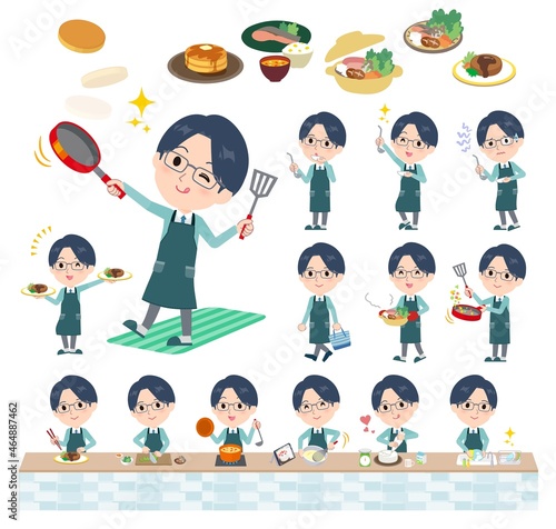 料理に関する事務員男性のセット